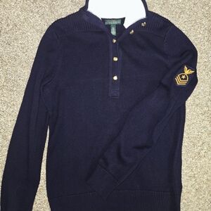 Navy Blue Sweater with Gold Accents
